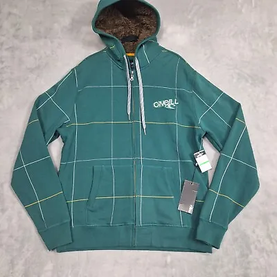 O'Neill Hoodie Mens Large Heavy Patches Green Windowpane FullZip Jacket Ski NWT • $25