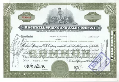 Rockwell Spring & Axle Co - Original Stock Certificate - 1957 - P091484 • $8.53