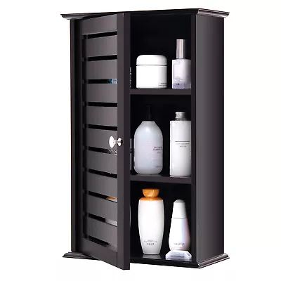 Giantex Wall-Mounted Storage Cabinet Bathroom Wooden Storage Organizer Espresso • $39.95