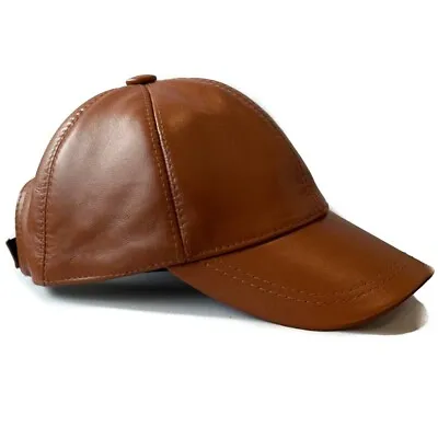 Vintage Genuine Lambskin Leather Baseball Cap Hat Sports Visor Tan • $24.99