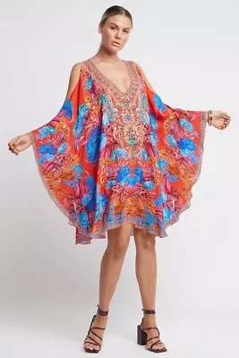 New Czarina Silk Viscose Crystals Power Of Love Kaftan Dress Top One Sz • $199.99