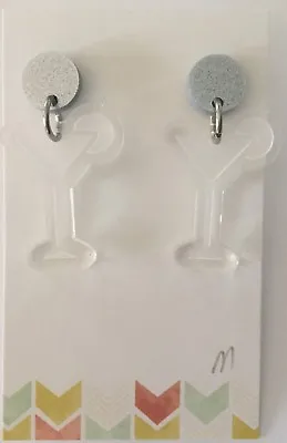 Martini Glass Dangle Earrings Clear & Glitter Acrylic Surgical Stud Laser Cut • $12