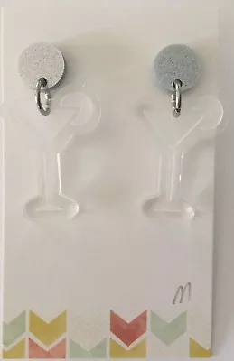 Martini Glass Dangle Earrings Clear & Glitter Acrylic Surgical Stud Laser Cut • $12