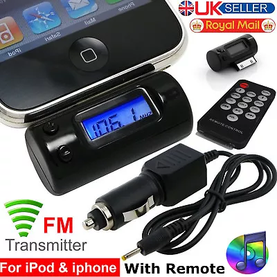 FM Radio Transmitter With Remote Car Charger For IPhone 3G 3GS 4 IPod Touch UK • £4.48