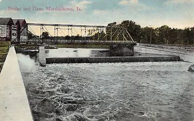 Marshalltown Iowa~Metal Bridge Above The Dam~Postcard C1909 • $5