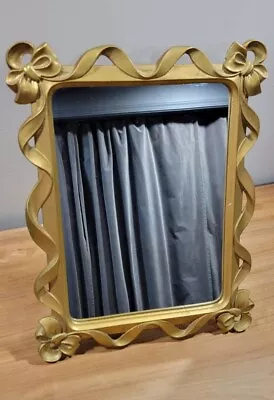 Vintage Syroco Wood Mirror Gold Scrolling Ribbons Bows Romantic Style 15  X 12  • $49.99