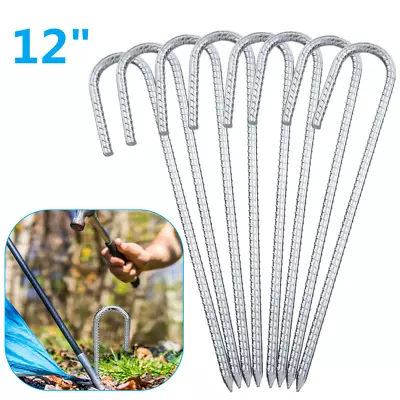 8/16Pcs 12  Heavy Duty Galvanised Steel J Shaped Ground Stakes Gazebo Tent Pegs • £10.33