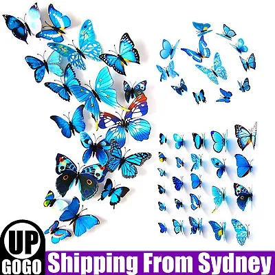 12X 3D Butterfly Wall Removable Sticker Decals Kids Art Magnets Blue Home Decor  • $4.86