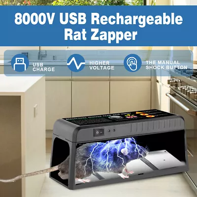 Electric Mouse Trap Rat Killer Pest Control USB Rechargeable Rodent Zapper 8000V • $46.99