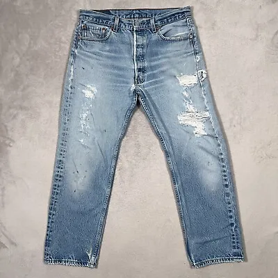 Vintage Levis 501XX Jeans Mens Size 30x27 Blue Light Wash Denim Distressed Y2K • $49.95