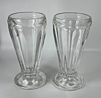 Vintage Ribbed Glasses Milk Shake Sundae Ice Cream Float Soda Fountain Lot Of 2 • $17.65