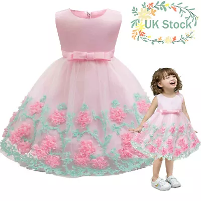 Flower Girls Bridesmaid Dress Baby Kids Party Lace Bow Wedding Princess Dresses • £10.82