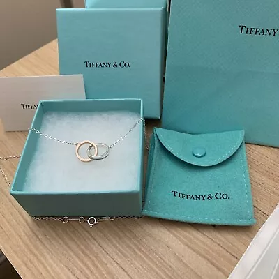 £87 • Buy Tiffany & Co. 1837 Interlocking Circles Sterling Silver And Rose Gold Necklace