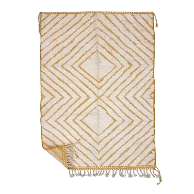 Moroccan Handmade Beni Ourain Rug 5'1x7 Berber Tufted Yellow & White Wool Carpet • $407.40