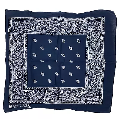 Vintage 13960 Paris Paisley Colorfast Navy Blue Scarf Bandana 18  X 19.75  USA B • $12