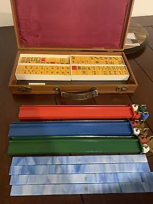 Vintage Mah Jong Jongg Bakelite Set 160 Tiles 3 Racks & Case READ AS IS • $699.99