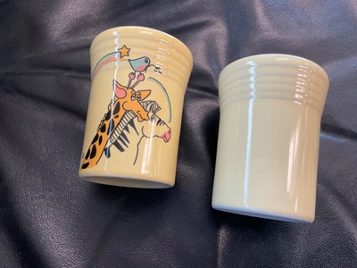 $32 • Buy Fiestaware, 1 Noah's Ark Drink Glass, Juice, Fiesta,  Pale Yellow, & 1 Plain One