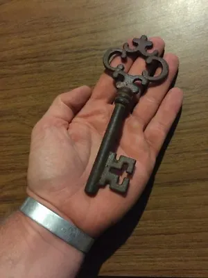 Victorian Master Door Cast Iron Skeleton Key HUGE Cathedral Patina Collector 6  • $17.76