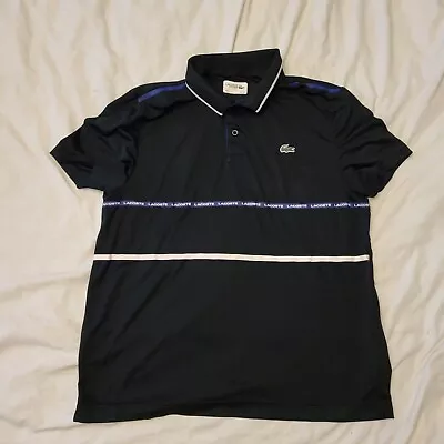 Lacoste Sport Mens Black Nylon Stripe Polo Shirt Tennis Ultra Dry Breathable XL • £14.99