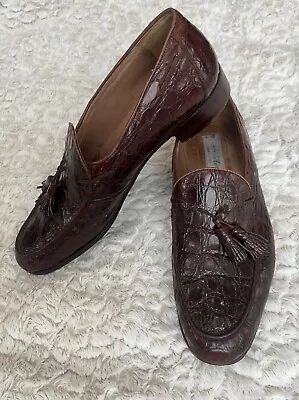 Vintage Bally Men's Exotic Snake Skin Brown Dress Shoe Tassel Loafers 10.5M • $89