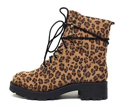 MIA Shoes Womens Lexis Lace Up Ankle Boots Leopard Print Size 6 M US • $18.99