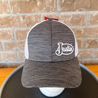 NWT Justin Boots Men's Grey Heather Logo Trucker Hat New Adult Cap Cowboy Gift • $30