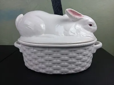 Bordallo Pinheiro Portugal White Ceramic Serving Tureen Easter Bunny On Basket • $82