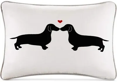 HipStyle L'amour Kissing Dachshunds Dog Appliquéd Cotton Oblong Throw Pillow • $22.99