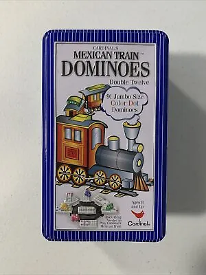 Cardinal Mexican Train Dominoes Set 91 Color Dot Double Twelve Tin Box Complete • $17.99