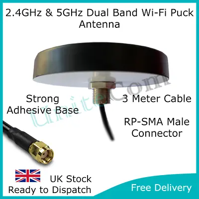 £21.95 • Buy Wi-Fi 2.4 & 5GHz Puck Antenna RP-SMA Internal/External Broadband Router Booster