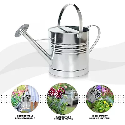 10L Capacity Metal Watering Can For Indoor Outdoor Plants With Rose Galvanized • £19.45