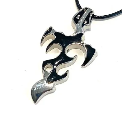 Asian Themed Weapon Dagger Black Enamelled Stainless Steel Pendant 16   Necklace • $7.99