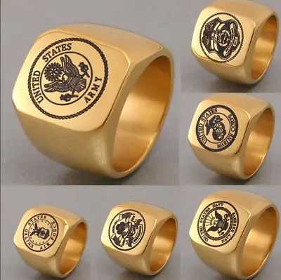 Gold USA Military Ring United States Marine Corps Us Army Men Signet Stainless • $9.99