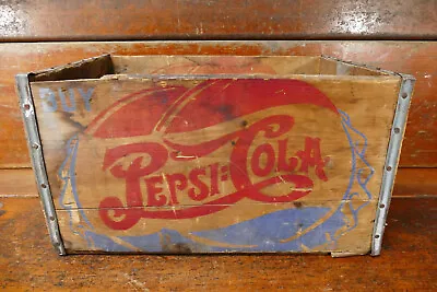 Vintage Antique 1947 Pepsi Cola Double Dot Wood Soda Bottle Advertising Crate • $299.11