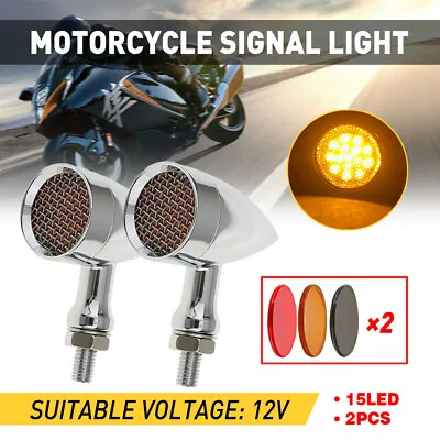 Chrome Amber LED Motorcycle Turn Signal Brake Blinker Lights Fitment Universal • $20.99