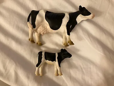 Schleich Cow And Calf - Black And White Farm Animals Farmyard • £12