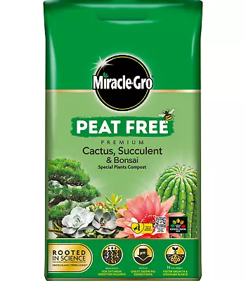 Miracle Gro 10L Peat Free Cactus Succulent Bonsai Compost Vital Minerals Bag • £8.99