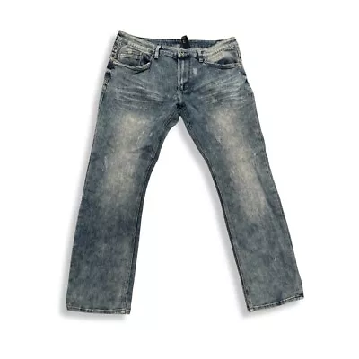 Men's Distressed Bleach Washed Medium Blue Jeans 38/32 Skinny Leg • $7