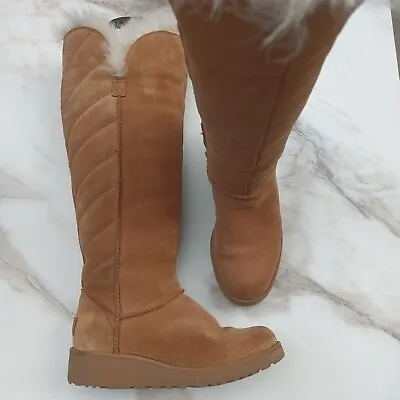 UGG Rosalind Chestnut Toscana Cuff Suede Sheepskin Boots Women's Size 5.5 • $68