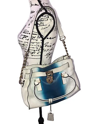 Michael Kors Hamilton Spray Large North South Tote Bag White~Blue Retail $398 • $80
