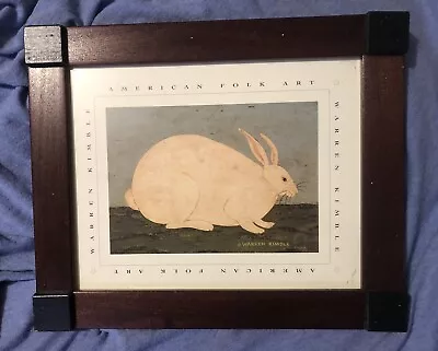 Warren Kimble Rabbit Bunny Americana Folk Art Print  Wood Framed 10 X 12 Vintage • $21.95