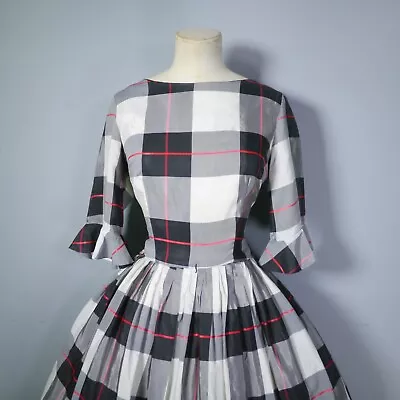 50s 60s VINTAGE TEENA PAIGE TAFFETA PLAID CHECK FULL SKIRT DRESS - S • £39.99