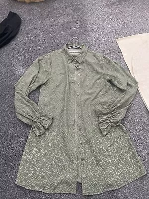 Misguided Shirt Dress Size 8 Button Up Front Tiny Live Hearts Sage Green • £4.99