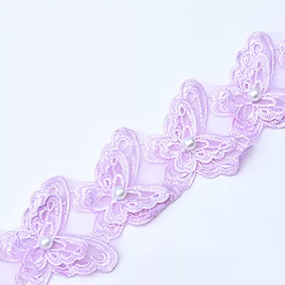 1 Yard Beaded Embroidered Flower Trim Lace Ribbon Sewing Wedding Dress Clothing~ • £2.81