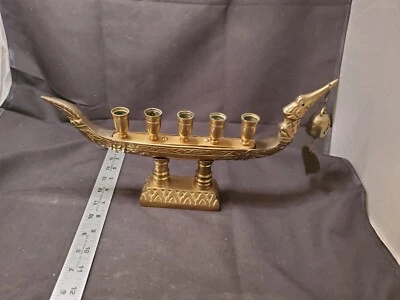 $60 • Buy Antique Supannahong Sami Dragon Gondola Boat Candle Holder Brass 