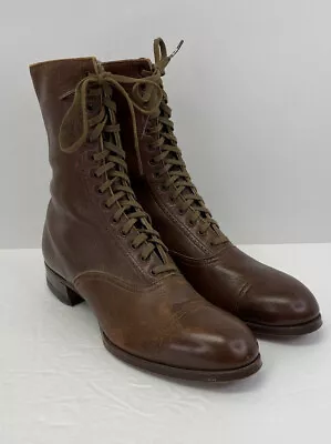 $74.99 • Buy Vintage Roberts Johnson & Rand Women's 9.75” Lace-Up Brown Leather Boots STAR