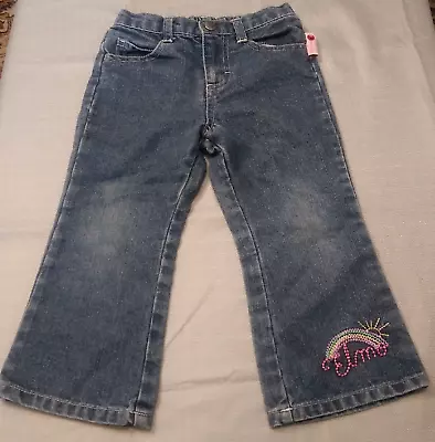 Sesame Street Girls 3T Jeans Elmo Embroidered Rainbow Sun Vintage Denim • $17.77