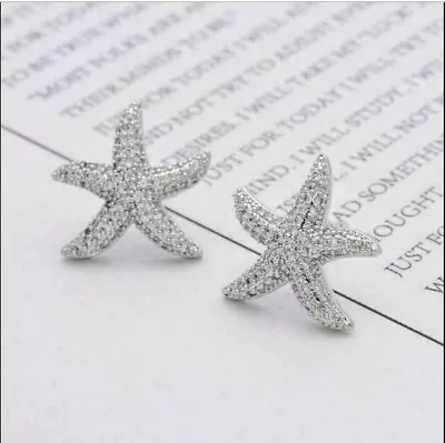 2Ct Round Lab Created Diamond Women Starfish Stud Earrings 14K White Gold Plated • $88.05
