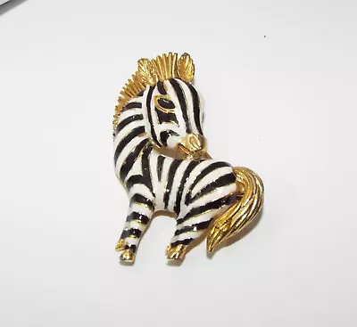 Vintage Black White Enamal Zebra BROOCH Pin Figural Marked With Design Number • $14.99