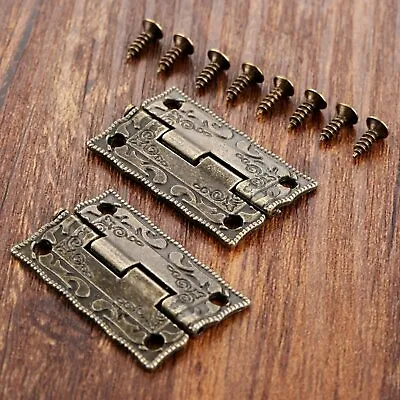 2X Antique Cabinet Door Hinge Decorative Cupboard Jewelry Cigar Box Hinges • $3.34